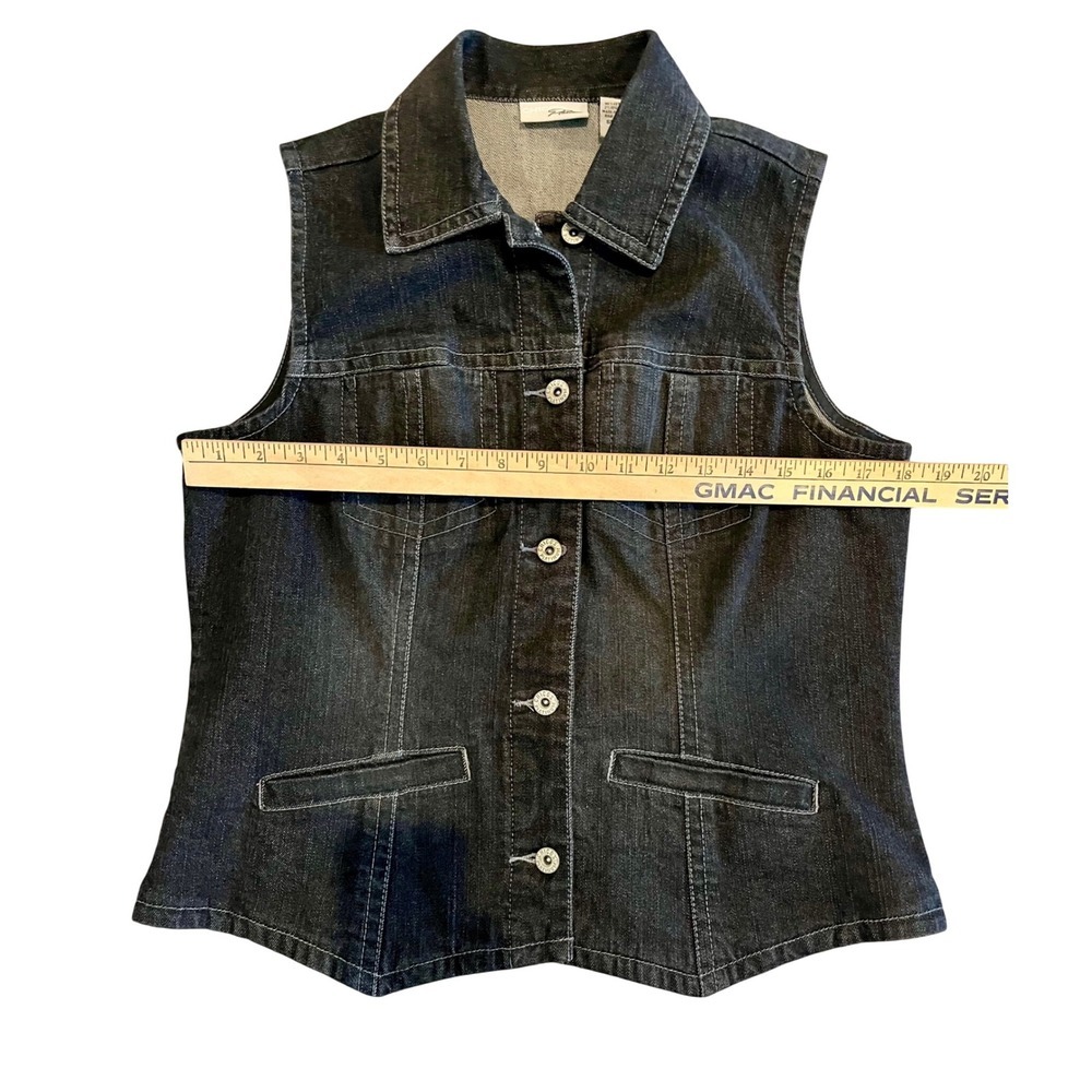 Chicos Platinum Denim Vest Women's Black Sleeveless Jean Collared Size 1 Chico's - Picture 4 of 7